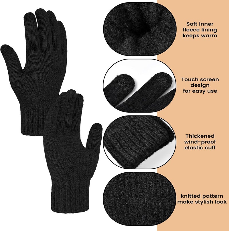 Premillow Women Winter Hat Beanie+Long Scarf+Touch Screen Gloves Set, Warm Clothes Set with Knit Fleece Lined for Women/Men Winter - Image 4